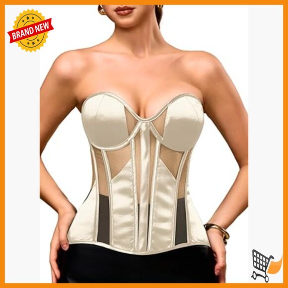 Satin Corset Top with Underwire & Boning Adjustable Lace-Up Back